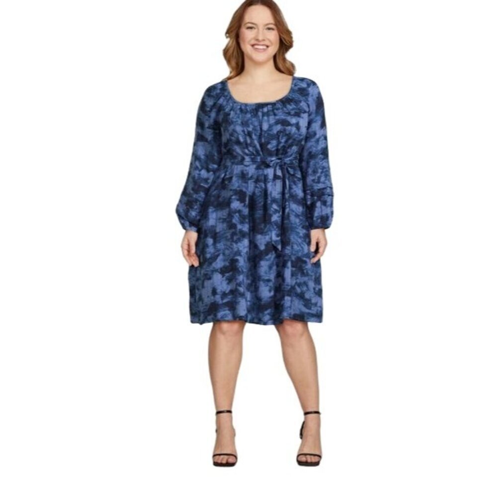 Terra & Sky Dress Knee Length Shirred Washed Texture Belted with POCKETS 4X